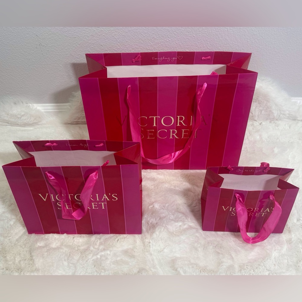 Victoria's Secret Pink Striped Gift Bag Large, Medium & Small Shopping Bags